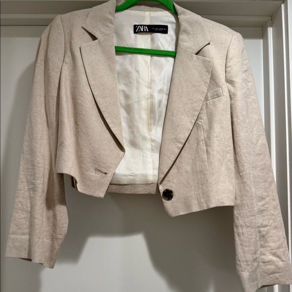 Linen cropped blazer - dark brown buttons. Size L - Picture 5 of 7